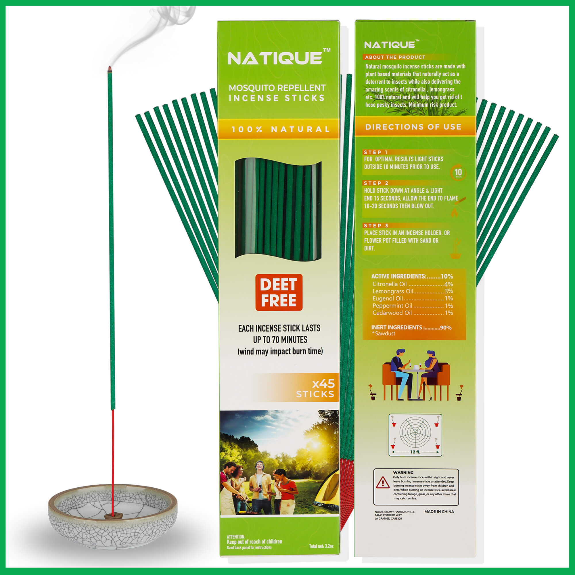 Natique's Mini Mosquito Repellent Incense Sticks - Chemical & DEET Free, Natural Ingredients