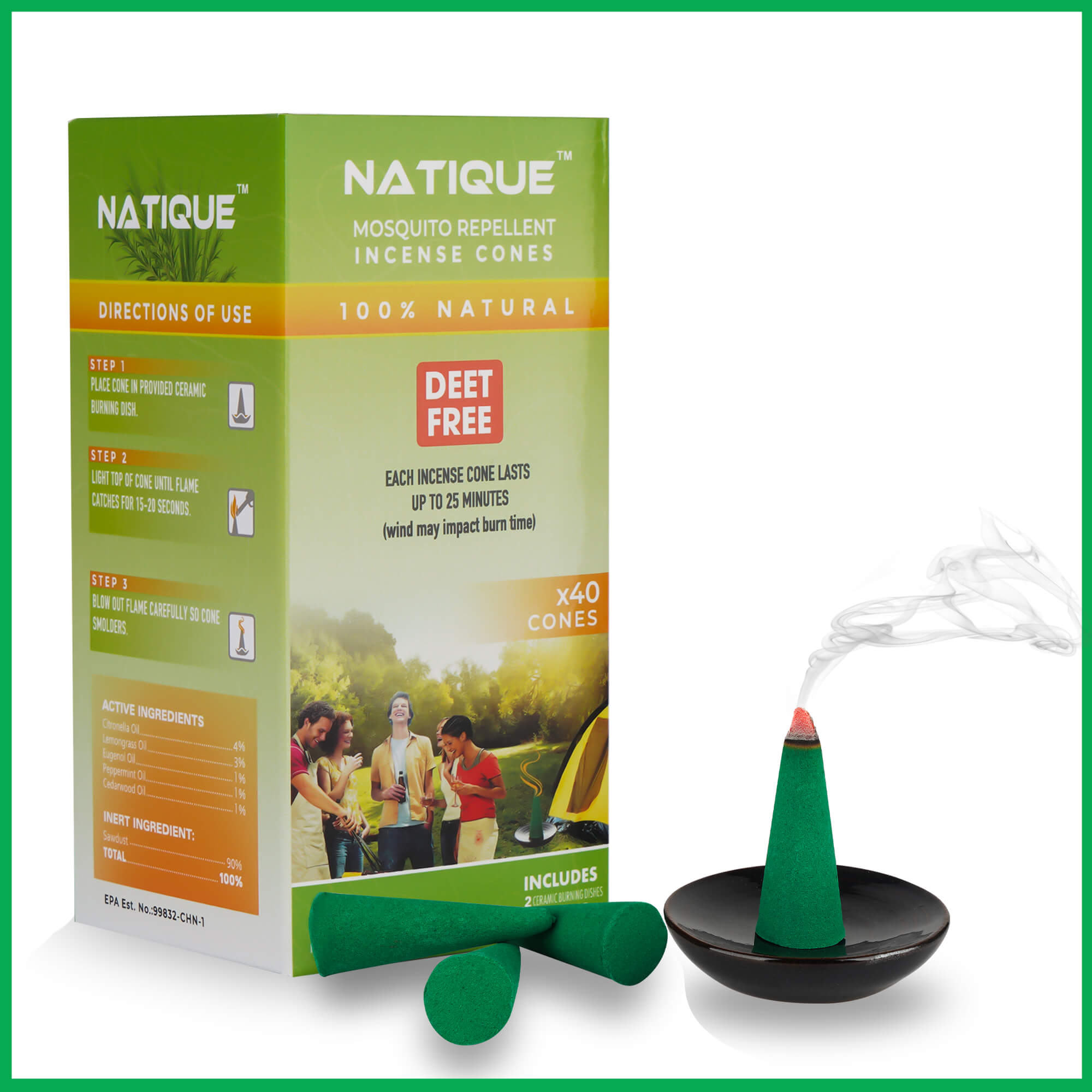 Natique Natural Mosquito Repellent Incense Cones for Outdoor Use